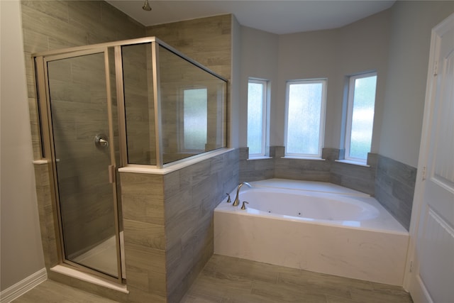 bathroom with plus walk in shower