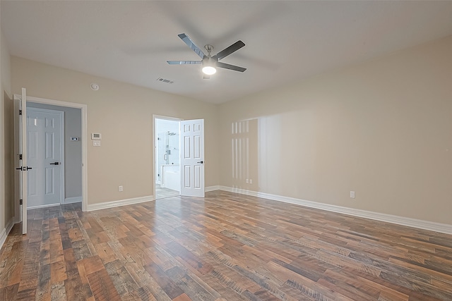 unfurnished bedroom featuring ceiling fan and wood-type flooring