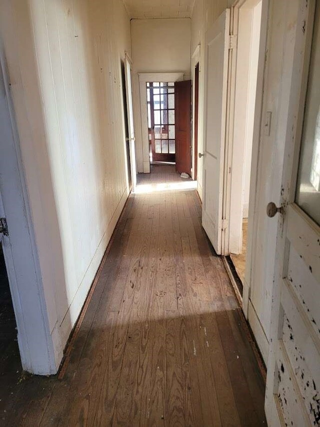 corridor with dark wood-type flooring