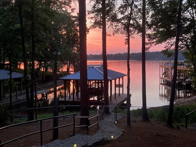 view of dock featuring a water view