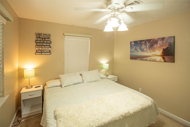 bedroom featuring carpet flooring and ceiling fan