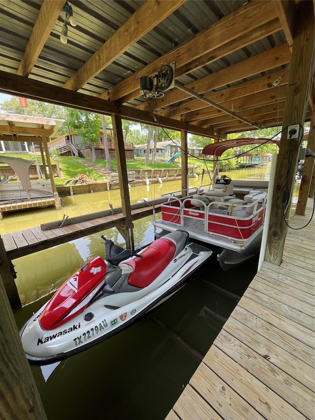 dock area with a water view