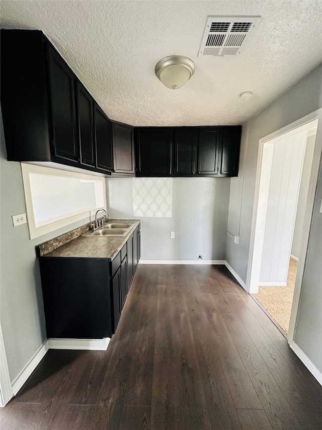 kitchen with dark hardwood / wood-style flooring, a textured ceiling, and sink