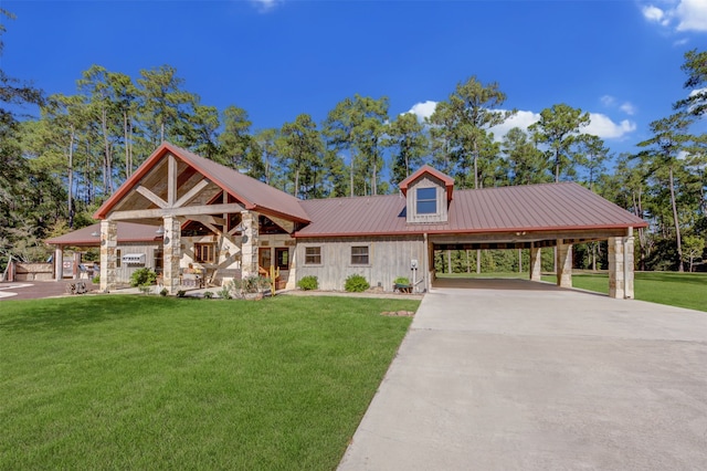 view of front facade with a front lawn and a carport