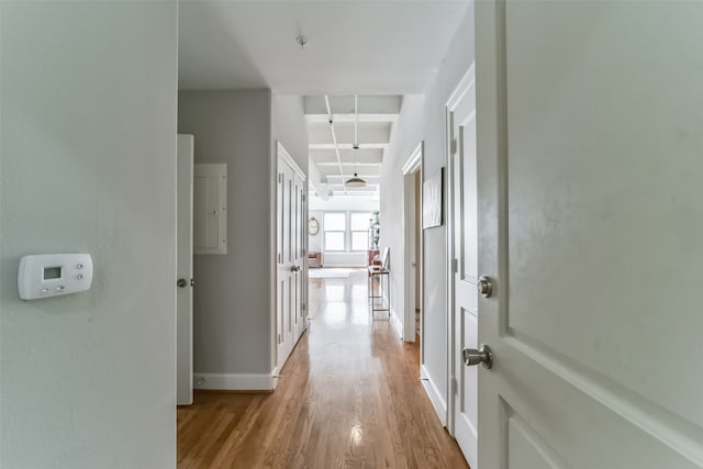 hall with light hardwood / wood-style floors