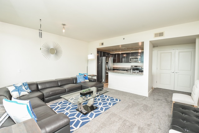 living room with carpet floors