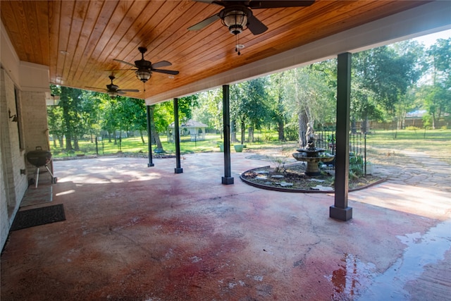 view of patio / terrace with ceiling fan and area for grilling