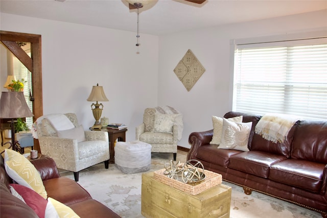 living room with ceiling fan