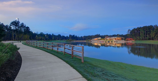 exterior space with a water view