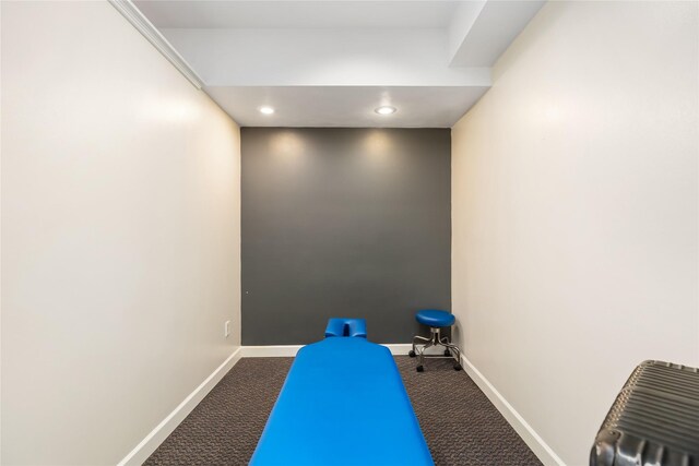 exercise area featuring carpet floors