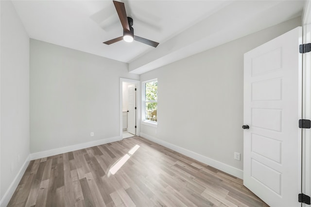 unfurnished room featuring ceiling fan and light hardwood / wood-style flooring