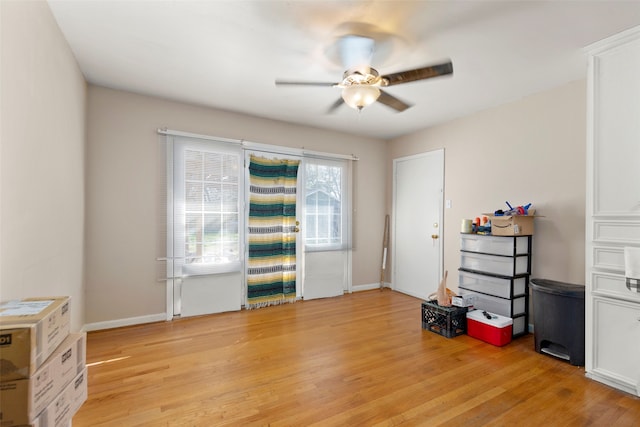 miscellaneous room featuring light wood-type flooring and ceiling fan