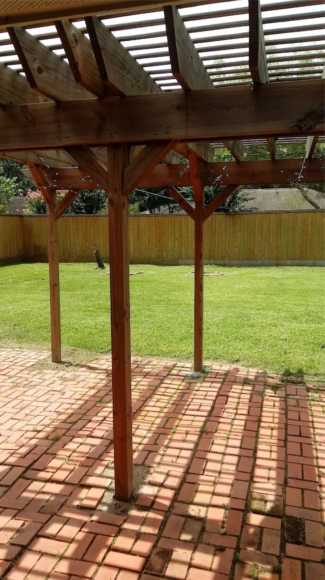 view of patio featuring a fenced backyard and a pergola