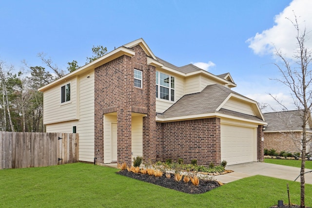 view of front of house with a garage and a front lawn