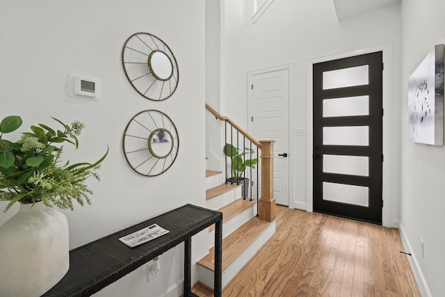 foyer with light wood-type flooring