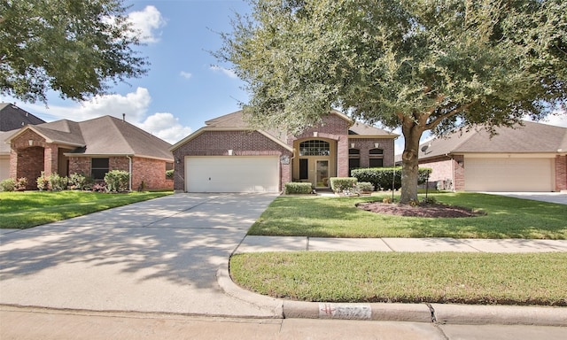 view of front facade featuring a front yard and a garage