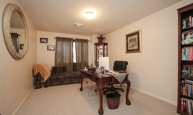 view of carpeted home office