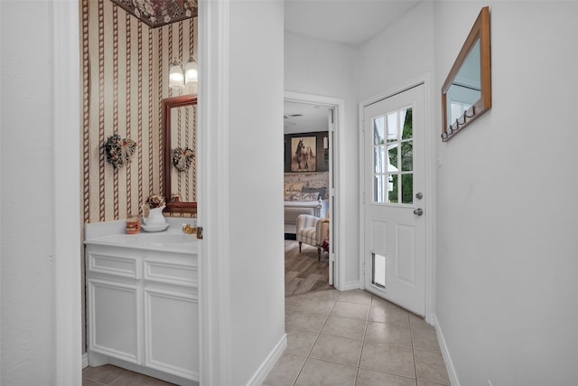 interior space with light tile floors