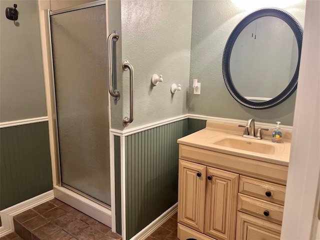 204 W Fayette St, Fayetteville, TX 78940 - bathroom featuring vanity, an enclosed shower, and tile patterned floors