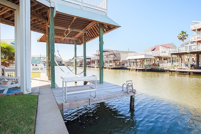 dock area featuring a balcony and a water view