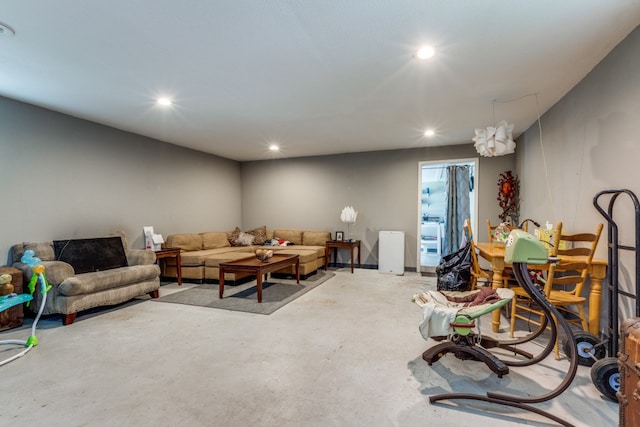 living room with concrete floors