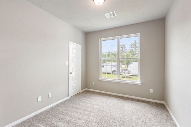 spare room featuring a textured ceiling and carpet floors