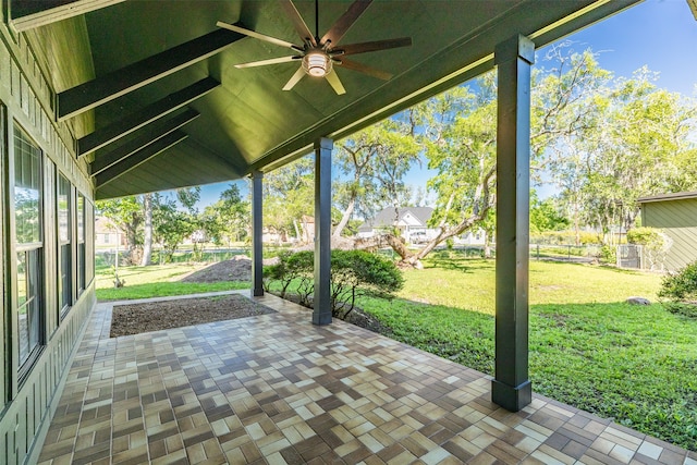 view of terrace with ceiling fan