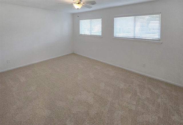 spare room with ceiling fan and carpet