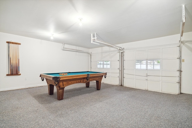 playroom featuring pool table and carpet flooring