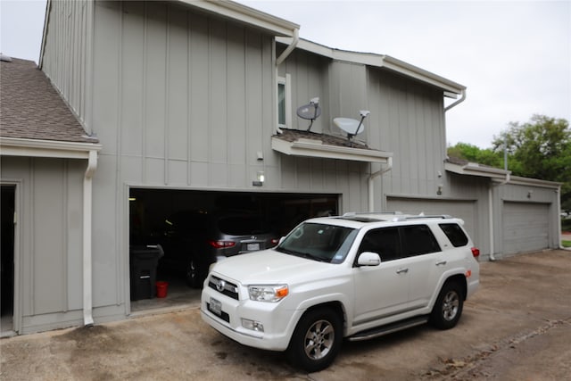 exterior space with a garage