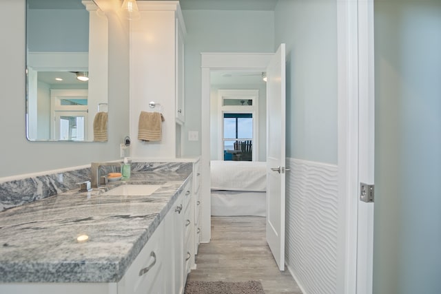 bathroom with hardwood / wood-style floors and vanity