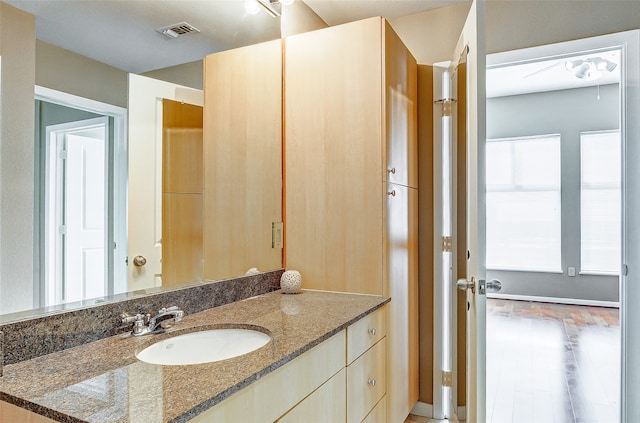 bathroom featuring wood-type flooring and vanity