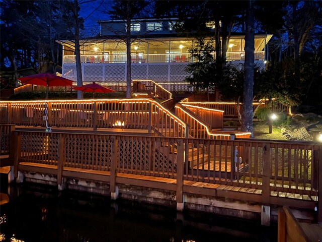 view of deck at night