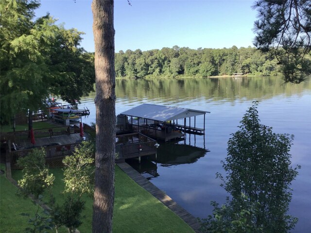 view of dock with a water view