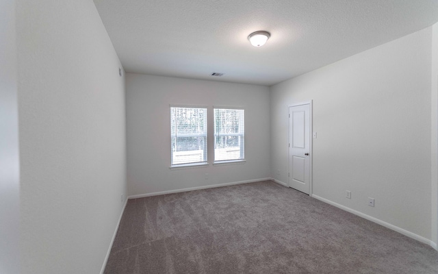 spare room featuring carpet floors and a textured ceiling