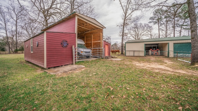 view of shed / structure with a lawn