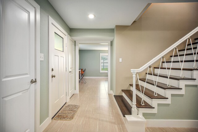 foyer entrance featuring light hardwood / wood-style floors