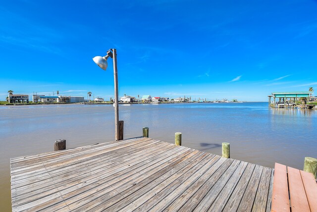 dock area with a water view