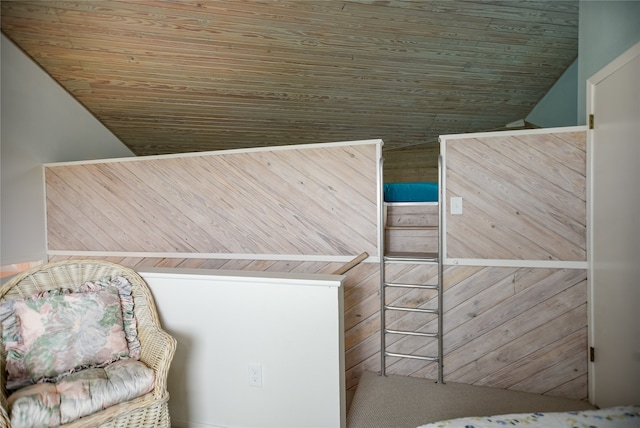 interior space with wooden ceiling and lofted ceiling