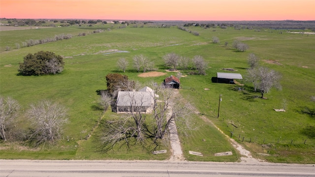 aerial view at dusk with a rural view