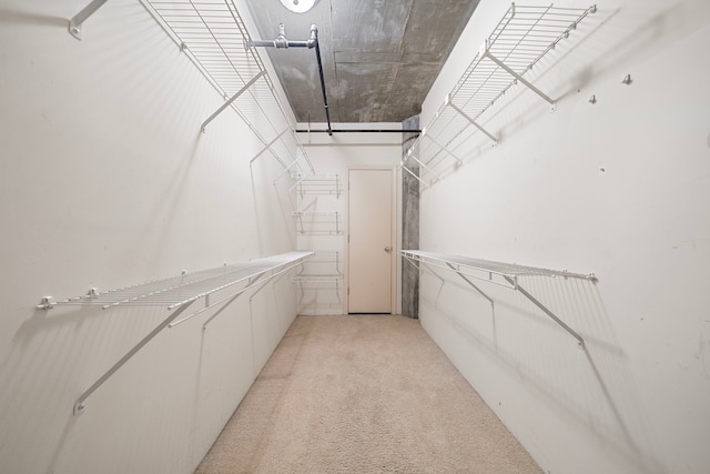 spacious closet with light colored carpet