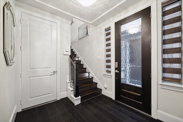 foyer entrance with dark hardwood / wood-style flooring