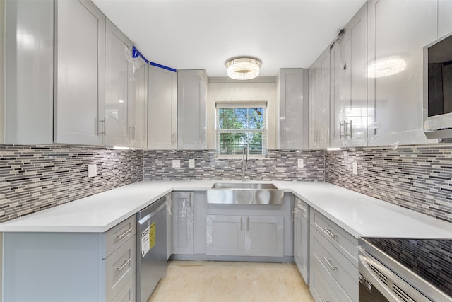 kitchen featuring backsplash, sink, and stainless steel dishwasher