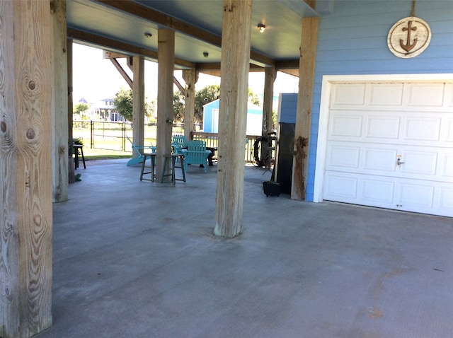 garage with wooden walls