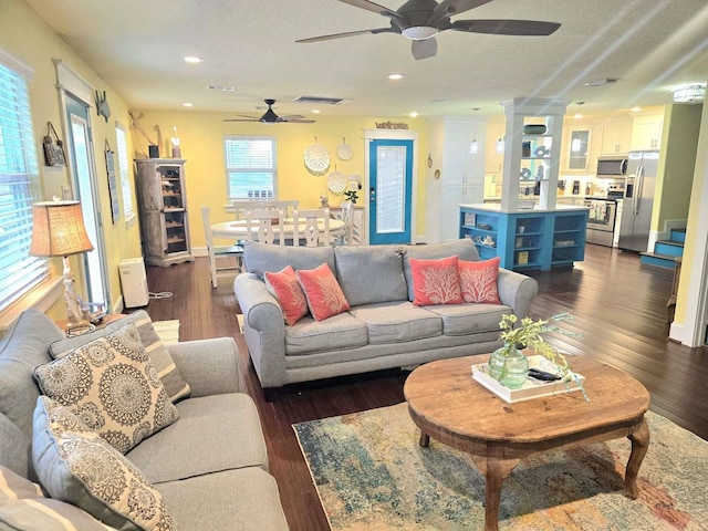 living room featuring dark hardwood / wood-style flooring