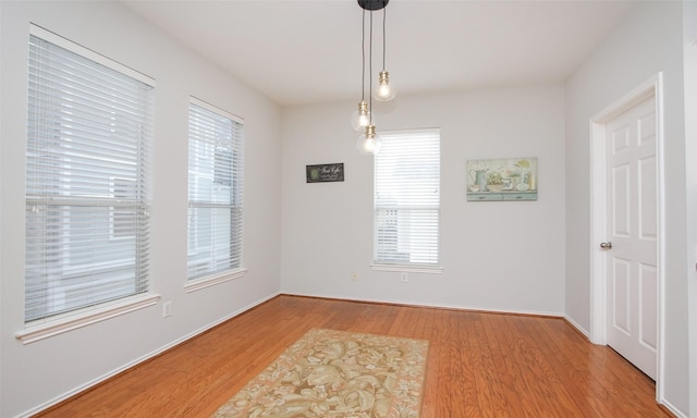 unfurnished dining area with light hardwood / wood-style flooring