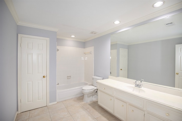 full bathroom featuring vanity, tile floors, toilet, and tiled shower / bath