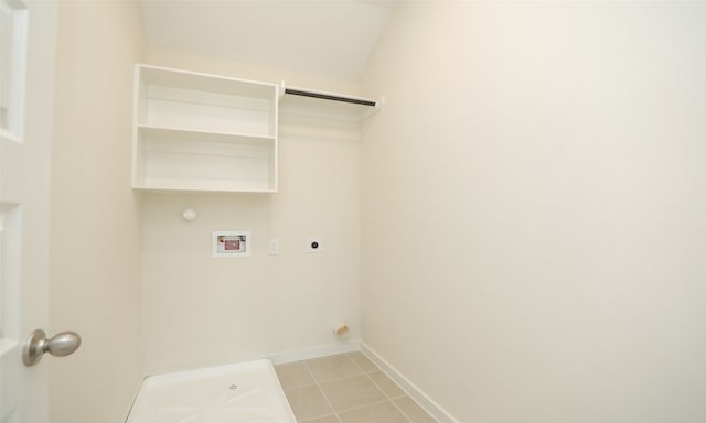 clothes washing area featuring washer hookup, hookup for a gas dryer, light tile patterned floors, and electric dryer hookup