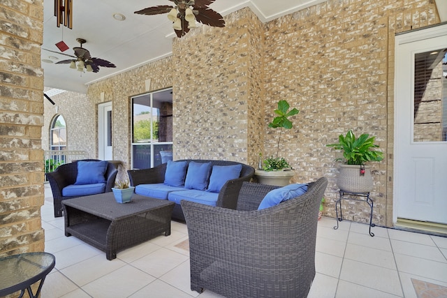 view of patio featuring an outdoor living space and ceiling fan