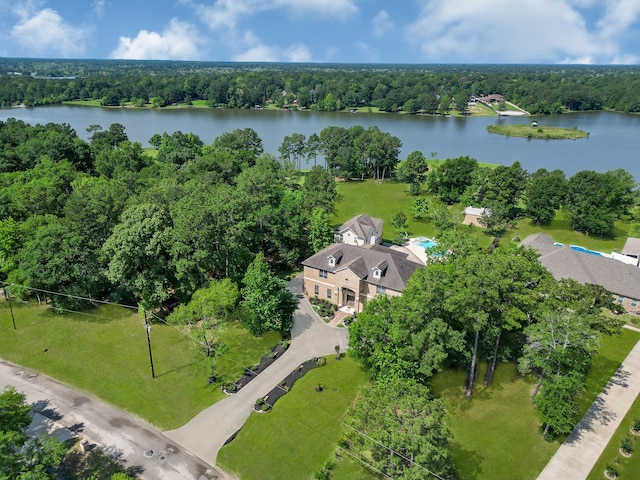 aerial view with a water view